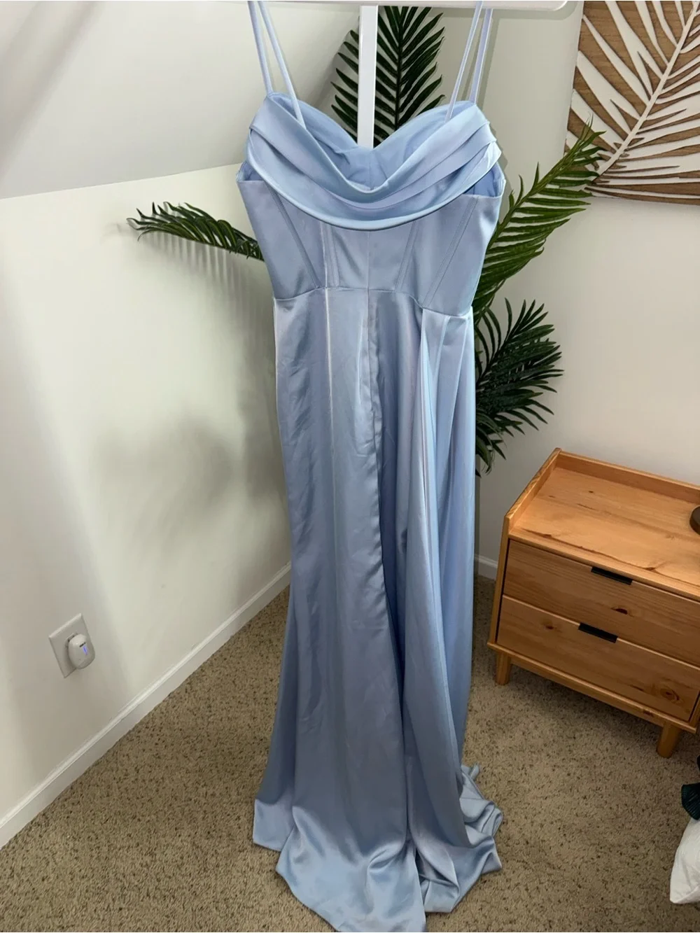 Rene Ruiz crepe speghetti sky blue Draped Gown‎ size 2